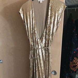 Gold sequin Michael Kors wrap dress size large